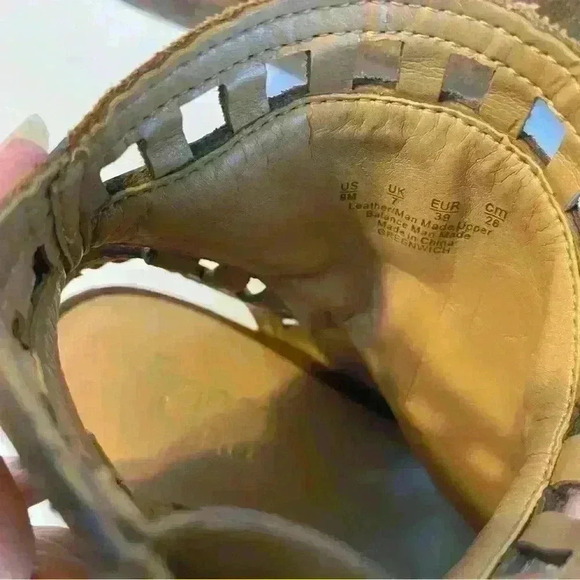 Franco Sarto Greenwich Tan Suede Cut Out Peep Toe Heeled Ankle Sandals Size 9 - Picture 8 of 8